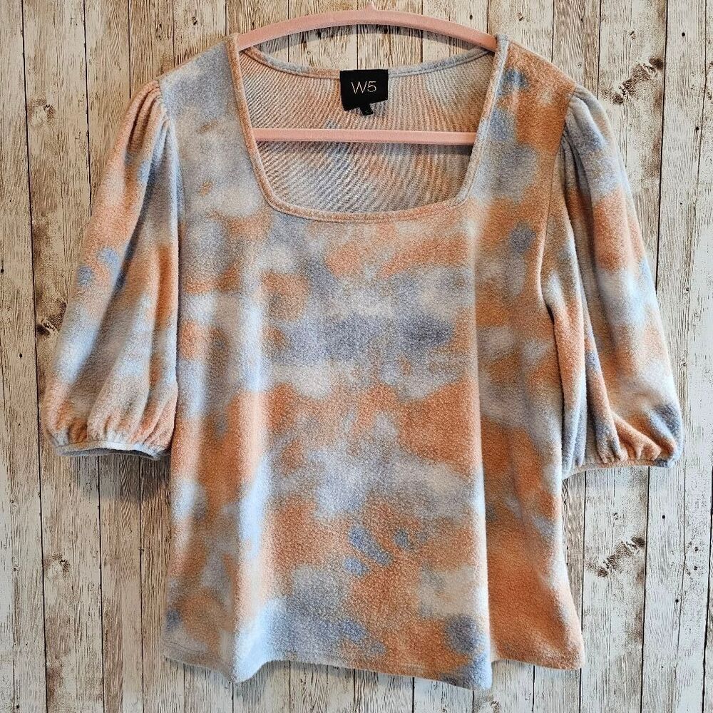 Women's W5 Blue and Tan Tie Dye Fleece Pullover Top Size S